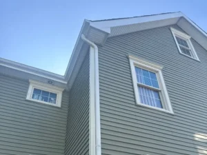 Gray lap siding and white trim on a two-story home in Westfield NJ